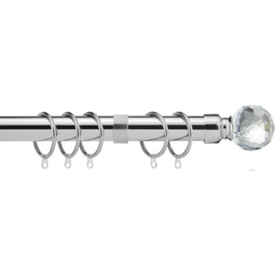 Home Treats Crystal Metal Curtain Pole Set Extendable 40Cm To 218Cm Chrome Curtain Rail 25mm - image 1