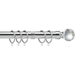 Home Treats Crystal Metal Curtain Pole Set Extendable 40Cm To 218Cm Chrome Curtain Rail 25mm - thumbnail 1