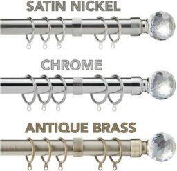 Home Treats Crystal Metal Curtain Pole Set Extendable 40Cm To 218Cm Chrome Curtain Rail 25mm - thumbnail 3