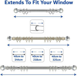 Home Treats Crystal Metal Curtain Pole Set Extendable 40Cm To 218Cm Chrome Curtain Rail 25mm - thumbnail 4
