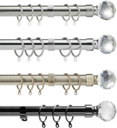Home Treats Crystal Metal Curtain Pole Set Extendable 40Cm To 218Cm Chrome Curtain Rail 25mm - thumbnail 8