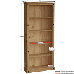 Lassic Vida Designs Corona Solid Pine Large Bookcase Freestanding Shelving Unit (H)1700mm (W)750mm (D)290mm - thumbnail 2