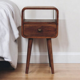 Artisan Furniture Solid Wood Mini Honey Caramel Curved Bedside With Open Slot And A Drawer - thumbnail 1