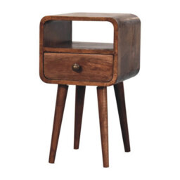 Artisan Furniture Solid Wood Mini Honey Caramel Curved Bedside With Open Slot And A Drawer - thumbnail 4