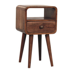 Artisan Furniture Solid Wood Mini Honey Caramel Curved Bedside With Open Slot And A Drawer - thumbnail 3