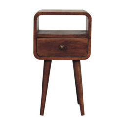 Artisan Furniture Solid Wood Mini Honey Caramel Curved Bedside With Open Slot And A Drawer - thumbnail 2