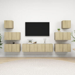 Berkfield Modern 8 Piece Tv Cabinet Set Sonoma Oak Engineered Wood - thumbnail 2