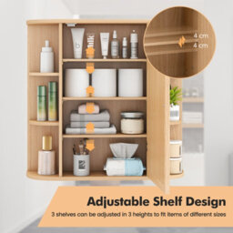 Costway 3 Tier Mirrored Bathroom Cabinet Wall Mount Storage Cupboard-Natural - thumbnail 7