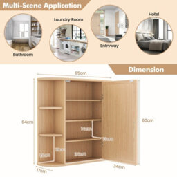 Costway 3 Tier Mirrored Bathroom Cabinet Wall Mount Storage Cupboard-Natural - thumbnail 3
