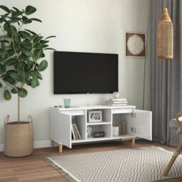 Berkfield Tv Cabinet & Solid Wood Legs High Gloss White 103.5X35X50 Cm - thumbnail 3