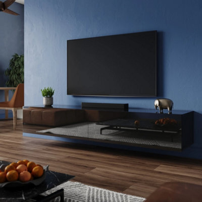 140Cm Black High Gloss Wall Floating Tv Stand Unit Cabinet Storage Door - image 1