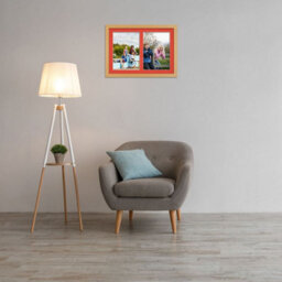 AK Frames 20X14 Country Pine Modern Multi Photo Frame With Poppy Red Mount - Holds 2 Apertures (2X) A4 Photos - thumbnail 3