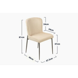 Evre Cream Freddie Dining Chairs Set Of 2, Upholstered, Corduroy, Stain-Resistant, Metal Frame, Non-Marking Foot Caps - 9 Colours - thumbnail 8