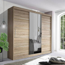 Interior Emporium Ie Oslo Wradrobe With Rails & Shelves With Led Light Sliding Door Wardrobe With Led Light ( Black , 180 Cm ) - thumbnail 1