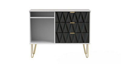 Dallas 3 Drawer Tv Unit In Deep Black & White (Ready Assembled) - image 1