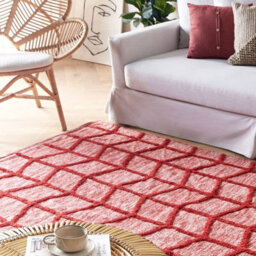 Wyld And Coco Red Cotton Area Rug 160 X 230 Cm - Hand-Tufted Geometric Low Pile For Living Room And Dining - thumbnail 1