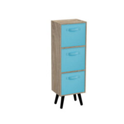 Urbn-Living Urbnliving 80Cm Height 3 Tier Antique Oak Wooden Storage Bookcase Scandinavian Style Black Legs With Sky Blue Inserts - thumbnail 2