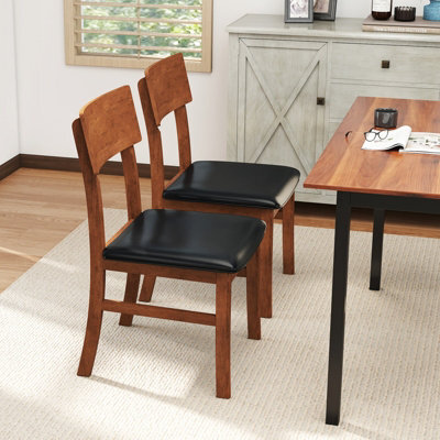 Costway Wooden Dining Chair Set Of 2 Farmhouse Side Chair W/ Faux Leather Seat - image 1