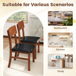 Costway Wooden Dining Chair Set Of 2 Farmhouse Side Chair W/ Faux Leather Seat - thumbnail 9