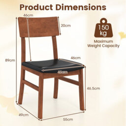Costway Wooden Dining Chair Set Of 2 Farmhouse Side Chair W/ Faux Leather Seat - thumbnail 3