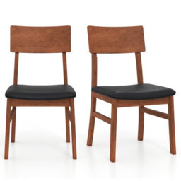 Costway Wooden Dining Chair Set Of 2 Farmhouse Side Chair W/ Faux Leather Seat - thumbnail 2