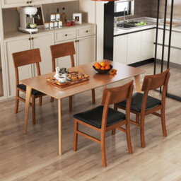 Costway Wooden Dining Chair Set Of 2 Farmhouse Side Chair W/ Faux Leather Seat - thumbnail 4
