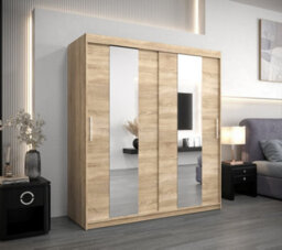 Arte Stylish Oak Sonoma Pole Sliding Door Wardrobe W1800mm H2000mm D620mm Mirrored Elegant Storage Solution - thumbnail 2