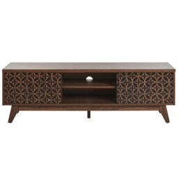 Beliani Sablon Wide Tv Stand Dark Brown - Retro Entertainment Unit With Cable Management And Concealed Storage - thumbnail 1