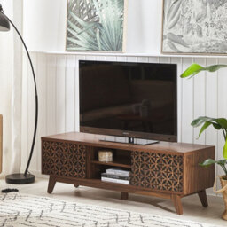 Beliani Sablon Wide Tv Stand Dark Brown - Retro Entertainment Unit With Cable Management And Concealed Storage - thumbnail 2
