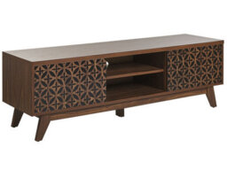 Beliani Sablon Wide Tv Stand Dark Brown - Retro Entertainment Unit With Cable Management And Concealed Storage - thumbnail 3