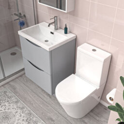 Nes Home Matte Grey 600mm Basin Vanity Unit And Rimless Close Coupled Toilet - thumbnail 4