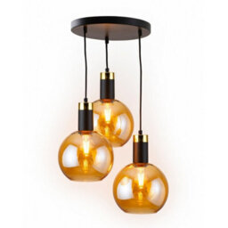 Luminosa Lighting Luminosa Auralis Cluster Pendant Ceiling Light Black, Gold Amber Glass Shade 3X E27 - thumbnail 3