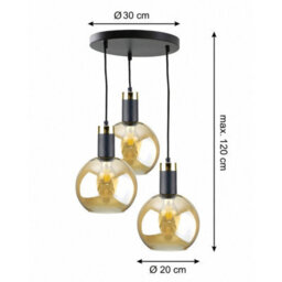 Luminosa Lighting Luminosa Auralis Cluster Pendant Ceiling Light Black, Gold Amber Glass Shade 3X E27 - thumbnail 7