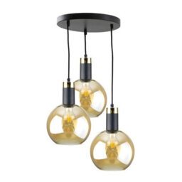 Luminosa Lighting Luminosa Auralis Cluster Pendant Ceiling Light Black, Gold Amber Glass Shade 3X E27 - thumbnail 1