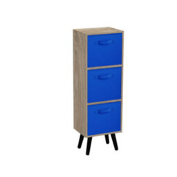 Urbn-Living Urbnliving 80Cm Height 3 Tier Antique Oak Wooden Storage Bookcase Scandinavian Style Black Legs With Dark Blue Inserts - thumbnail 2