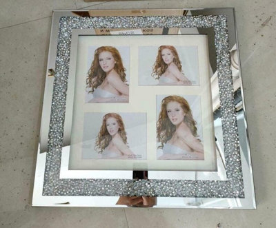 Deenz Diamond Crushed Crystal Sparkly Silver Mirrored 4 Picture Wall Hung Photo Frame - image 1
