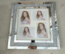 Deenz Diamond Crushed Crystal Sparkly Silver Mirrored 4 Picture Wall Hung Photo Frame - thumbnail 1