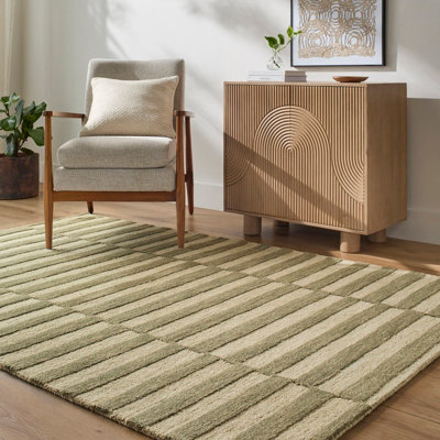 Livabliss Our Pnw Home Idaho-Hand Tufted Green Cream Wool Modern Living Dining Bedroom Rug 183 X 275 Cm Easy Care, Non Shedding - image 1