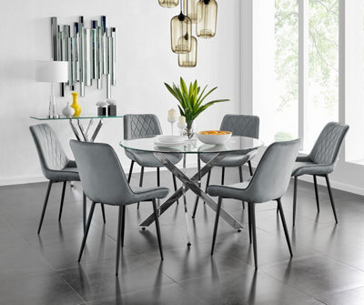 Furniturebox Uk Novara 120Cm Round Dining Table And 6 Grey Pesaro Black Leg Chairs - image 1
