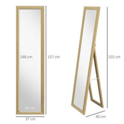 Homcom Full Length Mirror Farmhouse Wall Mirror Hanging Freestanding Natural - thumbnail 3