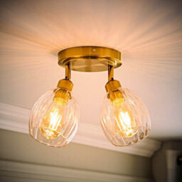 Valuelights Cheltenham 2 Way Brushed Gold Adjustable Ceiling Spotlight With Ribbed Shades And Bulbs