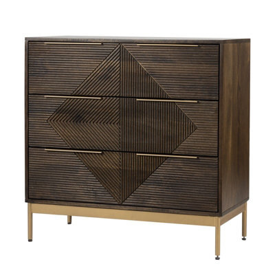 Buttercup Farm Zaine Carving 3 Drawer Chest - Mango Wood - L40 X W81.5 X H80.5 Cm - Dark Finish - Assembly Required - image 1