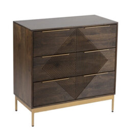 Buttercup Farm Zaine Carving 3 Drawer Chest - Mango Wood - L40 X W81.5 X H80.5 Cm - Dark Finish - Assembly Required - thumbnail 4