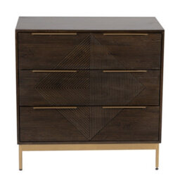 Buttercup Farm Zaine Carving 3 Drawer Chest - Mango Wood - L40 X W81.5 X H80.5 Cm - Dark Finish - Assembly Required - thumbnail 3