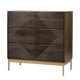 Buttercup Farm Zaine Carving 3 Drawer Chest - Mango Wood - L40 X W81.5 X H80.5 Cm - Dark Finish - Assembly Required