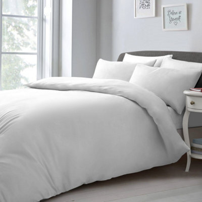 Velosso Elegant Microfibre Duvet Cover & Pillowcase Set, Contemporary Style Bed Linen, Button Enclosure - White