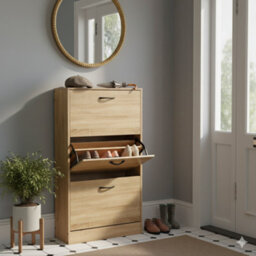 Celino Shoe Cabinet With 3 Drawers, Pull Down Mdf Wooden Shoe Storage Organizer Cupboard Shoes Rack Cabinet Freestanding Footwear - thumbnail 5
