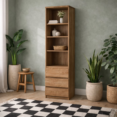 Wyld Haus Hemingway Tall Natural Oak 3-Drawer Narrow Bookcase