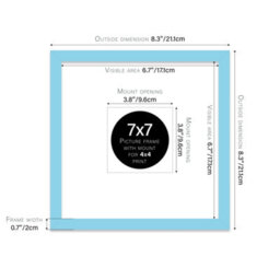 "7X7"" Light Blue Picture Frame - 7X7"" Square Frame With 4X4"" Mount For 7X7""/4X4"" Pictures Art Deco Style Room Decor, 1 Pack" - thumbnail 2
