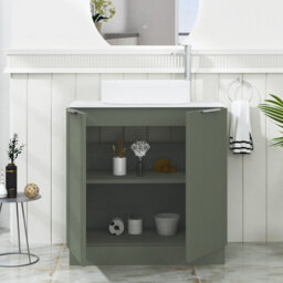 Royal Bathrooms Evora 800mm Sage Green Fluted Floor Standing Countertop Vanity Unit 2 Door With Lyon Basin - thumbnail 3